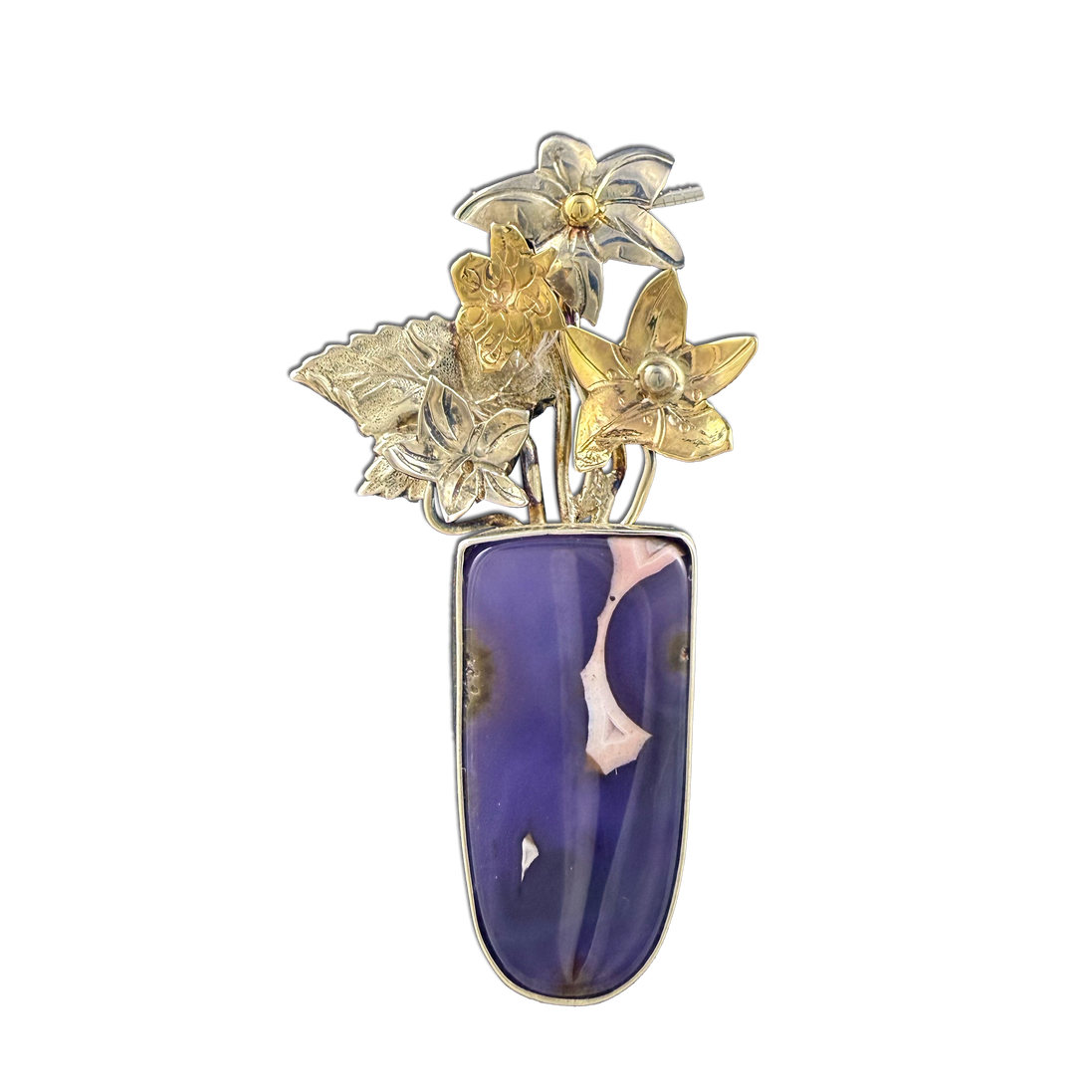 Agate with Flowers Pin/Pendant: SS/14K