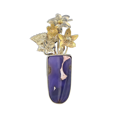 Agate with Flowers Pin/Pendant: SS/14K