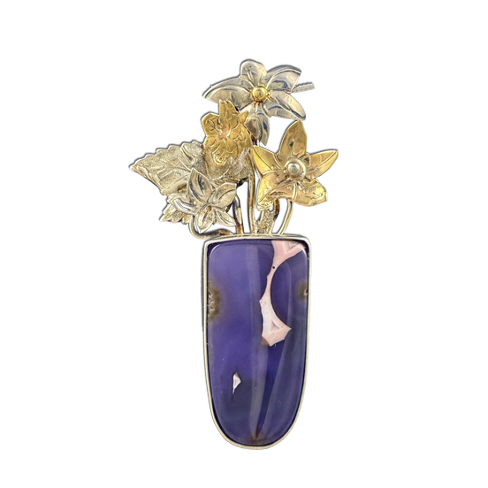 Agate with Flowers Pin/Pendant: SS/14K