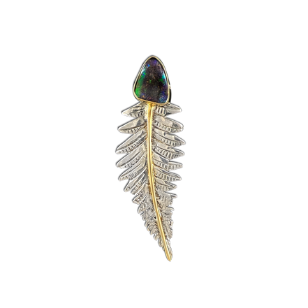 Fern Pin/Pendant - SS/14K with Boulder Opal