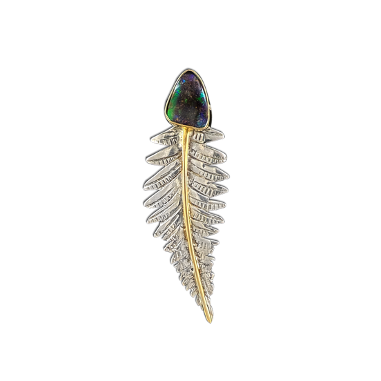 Fern Pin/Pendant - SS/14K with Boulder Opal