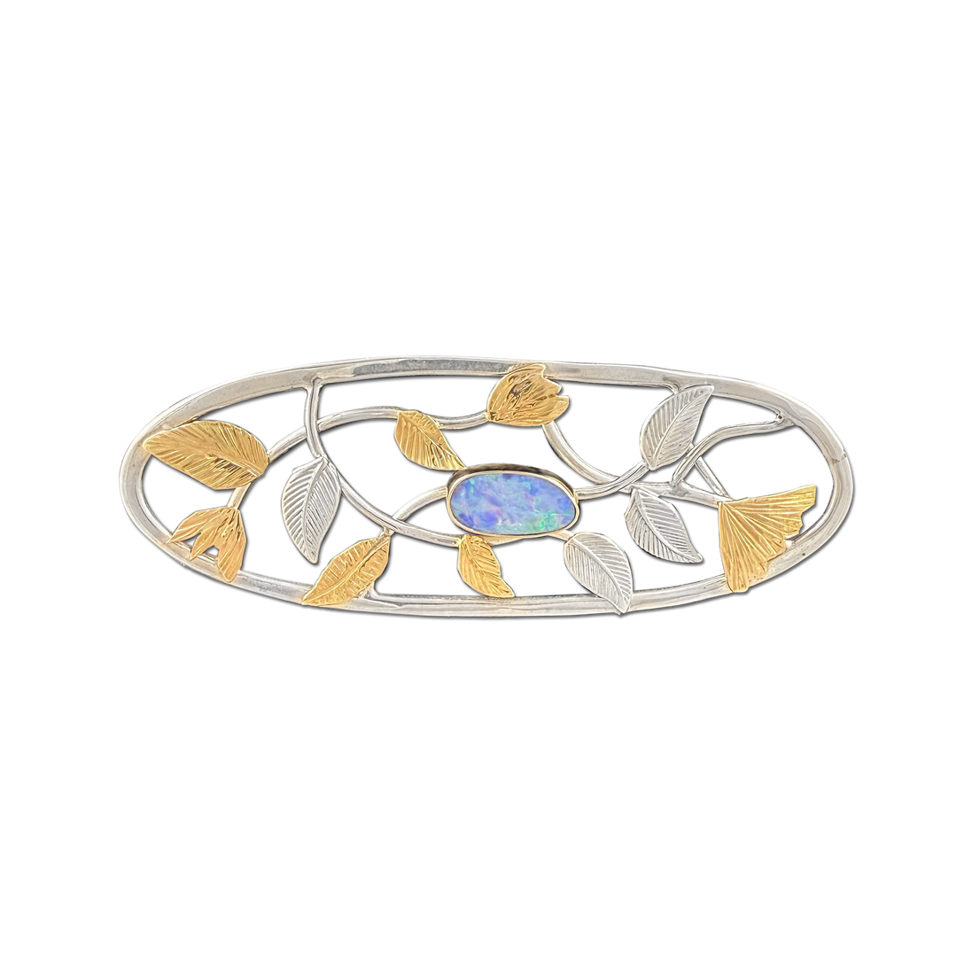 Opal Neckslide with Flowers and Leaves: Sterling/14K