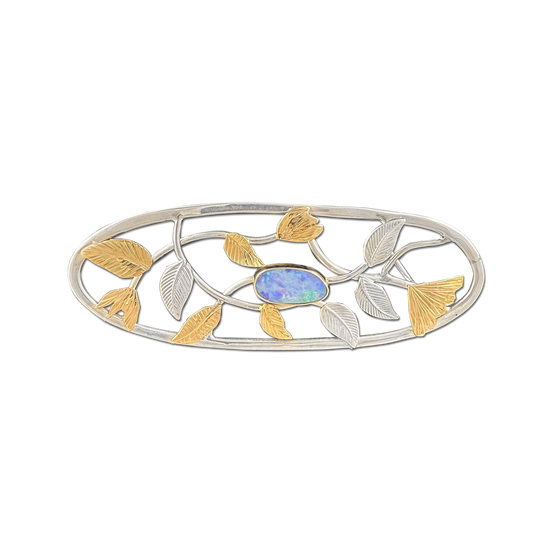 Opal Neckslide with Flowers and Leaves: Sterling/14K