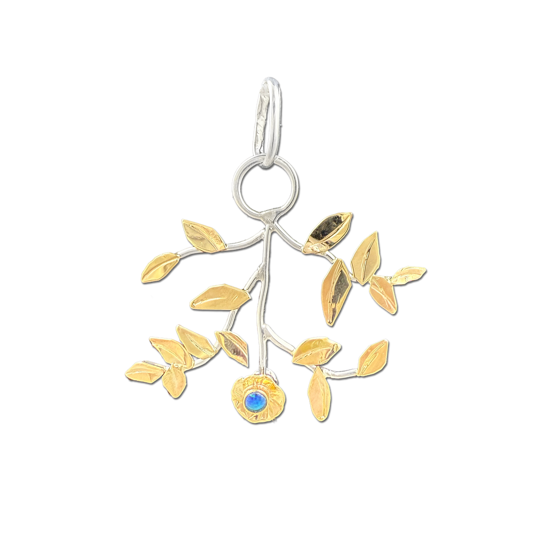 Flower w/ Opal Triplet and Branches Necklace: 14K/Sterling