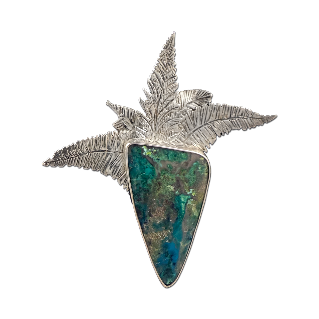 Chrysocolla with Fern Leaves Pin/Pendant: SS