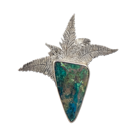 Chrysocolla with Fern Leaves Pin/Pendant: SS