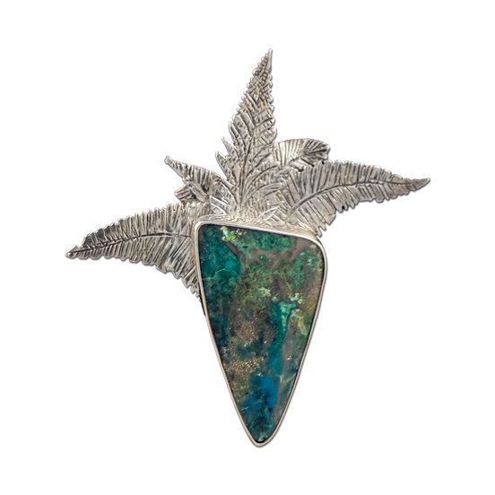 Chrysocolla with Fern Leaves Pin/Pendant: SS