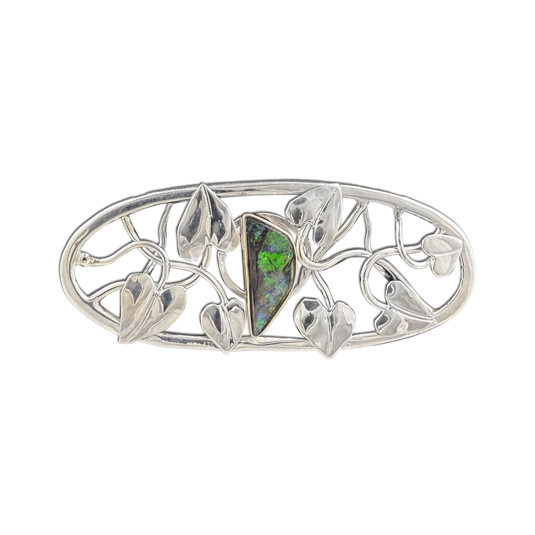 Boulder Opal Neckslide with Leaves: Sterling/14K bezel
