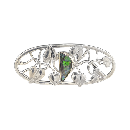 Boulder Opal Neckslide with Leaves: Sterling/14K bezel