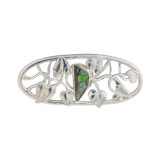 Boulder Opal Neckslide with Leaves: Sterling/14K bezel