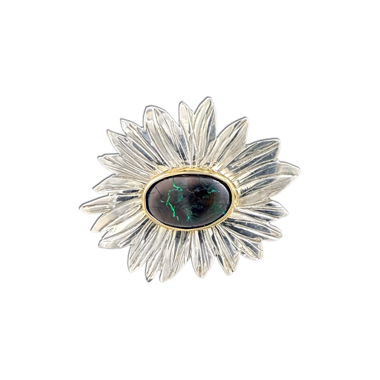 Flower  w/ Boulder Opal Necklace - SS/14k bezel