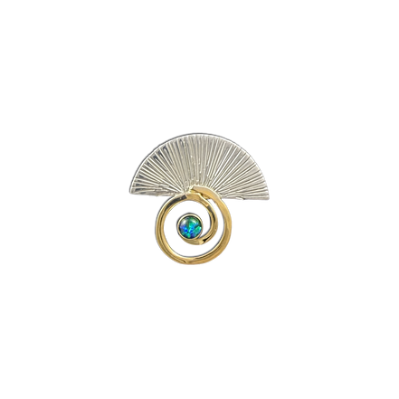 Spiral Fan Necklace with Opal - Sterling Silver/14k