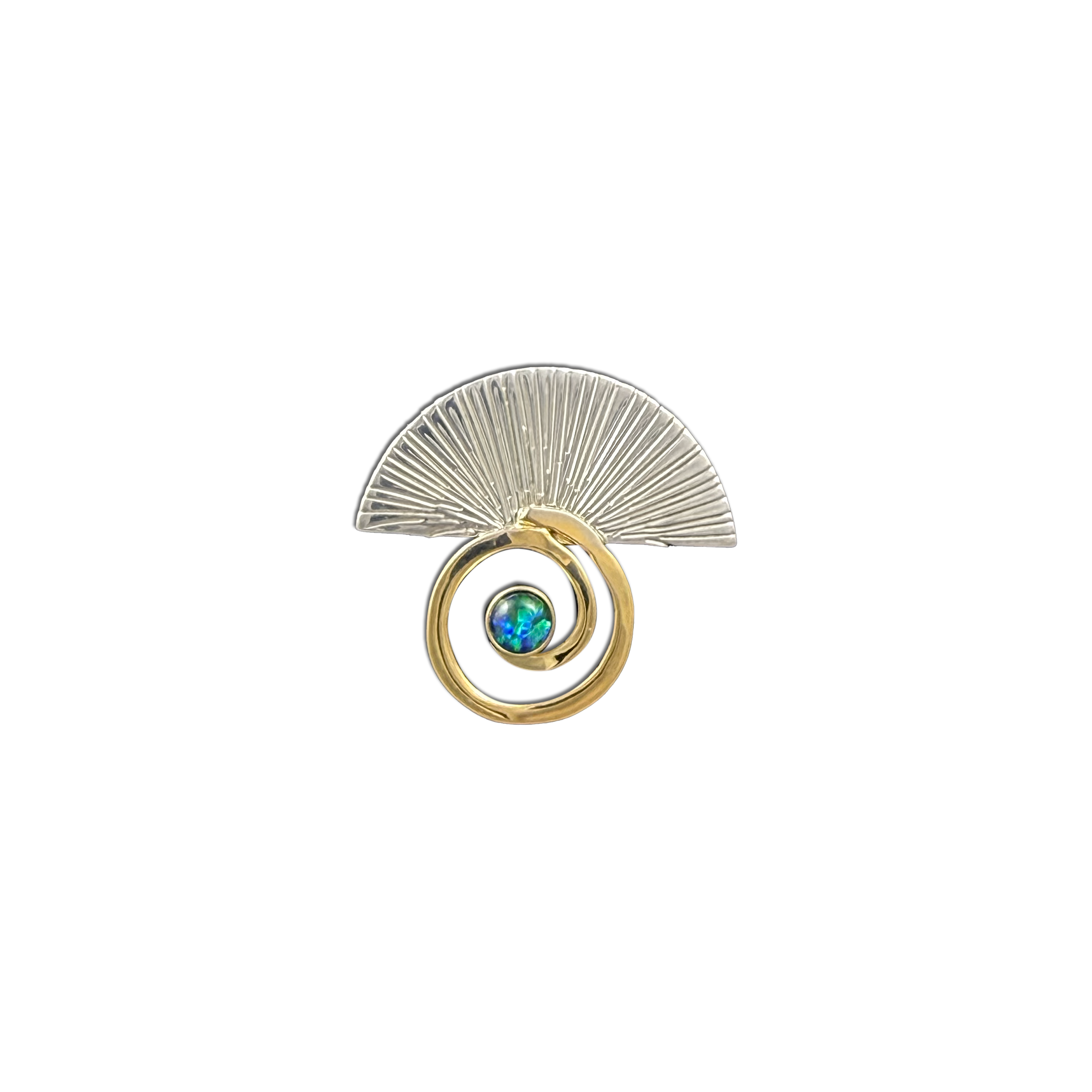 Spiral Fan Necklace with Opal - Sterling Silver/14k