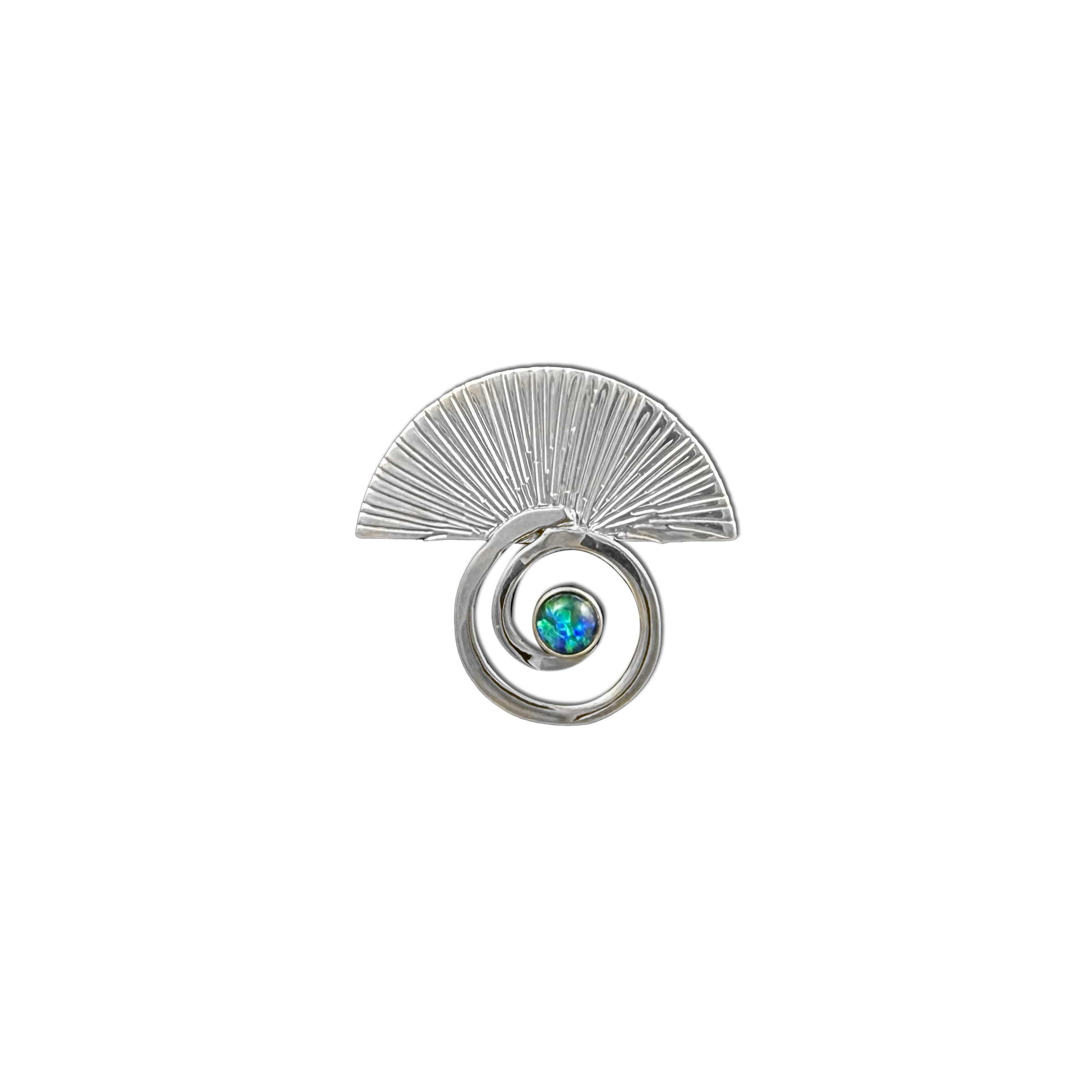 Spiral Fan Necklace with Opal - Sterling Silver/14k