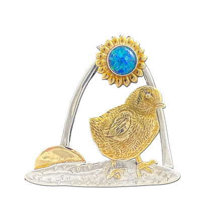 Rise and Shine Little Chick! Pendant: SS/B + Opal Mosaic Doublet
