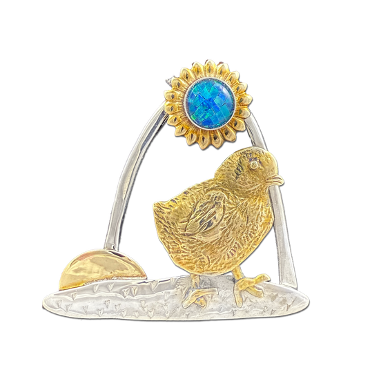Rise and Shine Little Chick! Pendant: SS/B + Opal Mosaic Doublet