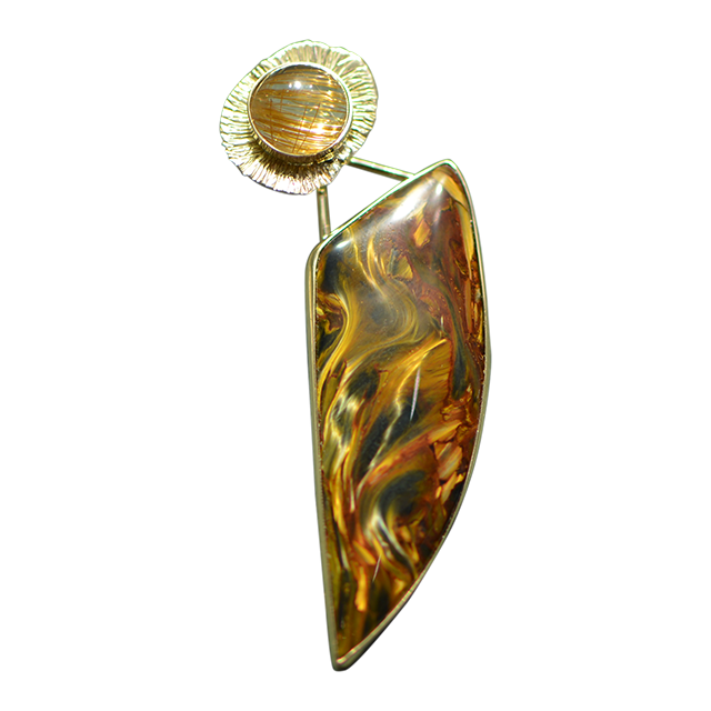 Original Pin/Pendant: Pietersite/Rutilated Quartz - 14K