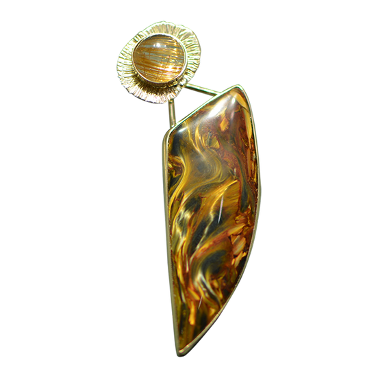 Original Pin/Pendant: Pietersite/Rutilated Quartz - 14K