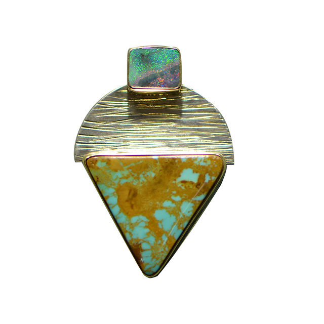 Turquoise/Boulder Opal Pin/Pendant - SS/14K