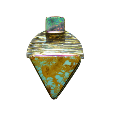 Turquoise/Boulder Opal Pin/Pendant - SS/14K