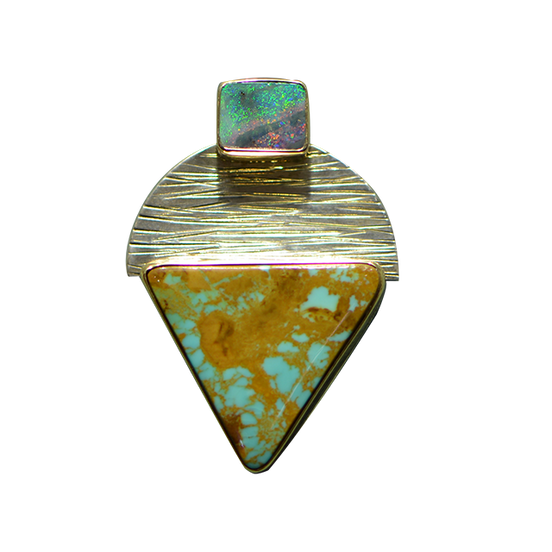 Turquoise/Boulder Opal Pin/Pendant - SS/14K