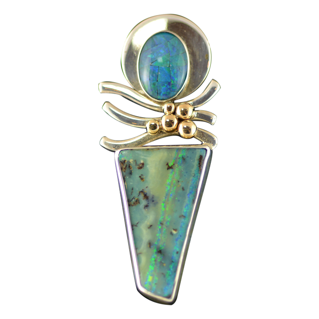Boulder Opal/Opal Mosaic Pin/Pendant - SS/14K