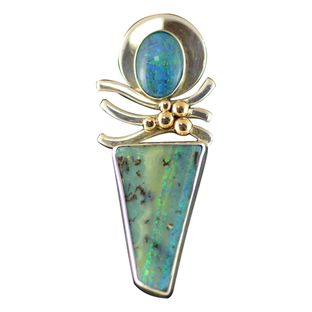 Boulder Opal/Opal Mosaic Pin/Pendant - SS/14K