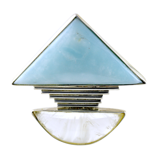 Original Pin/Pendant: SS - Larimar/Brazilian Quartz