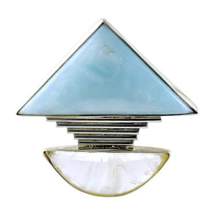 Original Pin/Pendant: SS - Larimar/Brazilian Quartz