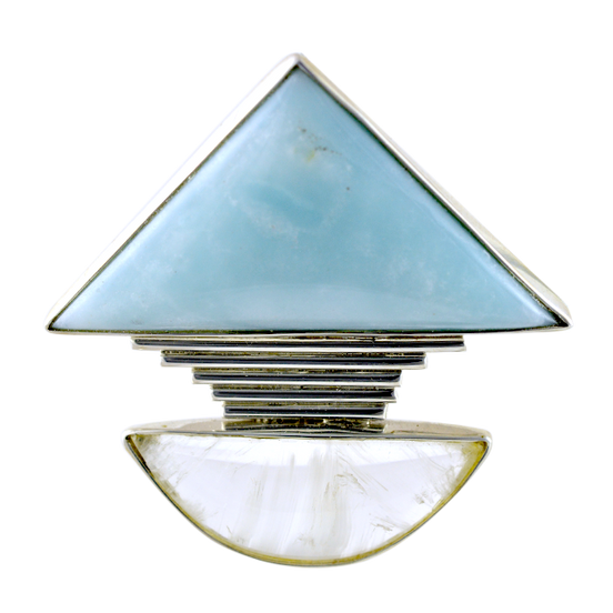 Original Pin/Pendant: SS - Larimar/Brazilian Quartz