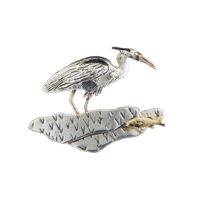 Original Pin/Pendant Heron in Marsh - SS/Brass