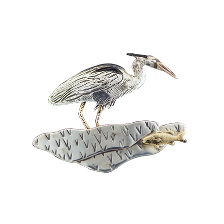 Original Pin/Pendant Heron in Marsh - SS/Brass