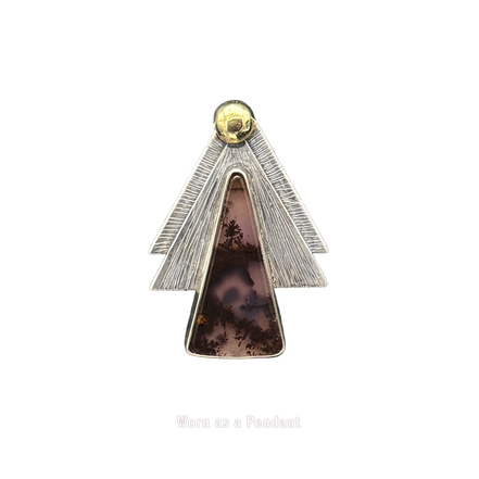 Cascading Triangles with Moss Agate Pin or Pendant
