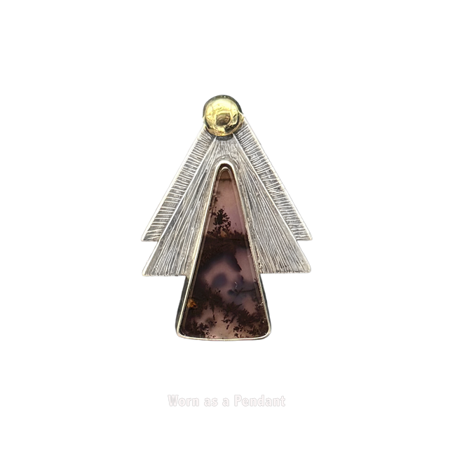 Cascading Triangles with Moss Agate Pin or Pendant