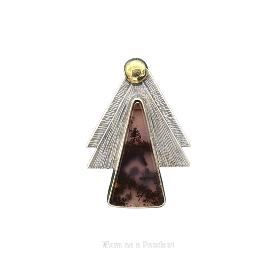 Cascading Triangles with Moss Agate Pin or Pendant