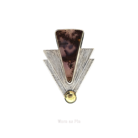 Cascading Triangles with Moss Agate Pin or Pendant
