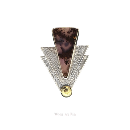 Cascading Triangles with Moss Agate Pin or Pendant