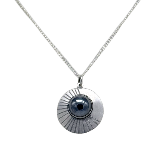 Geometric Disc Necklace with Rays and Hematite