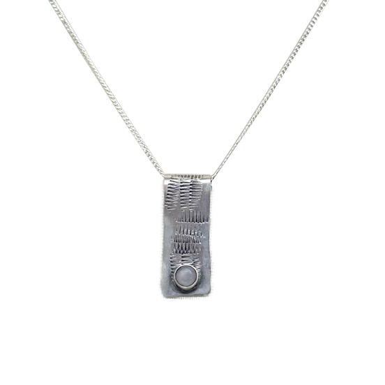 Abstract Rectangle Necklace in Sterling with Moonstone