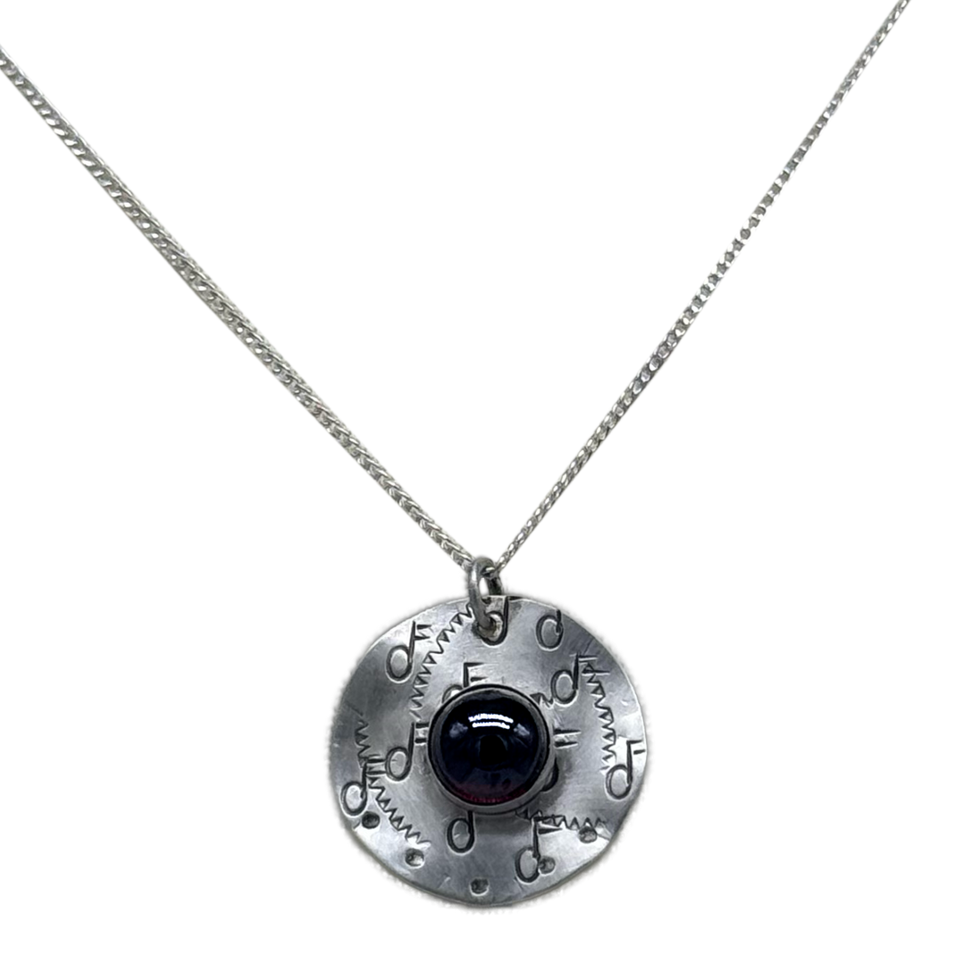 Music Necklace with Dark Red Lab Grown Garnet