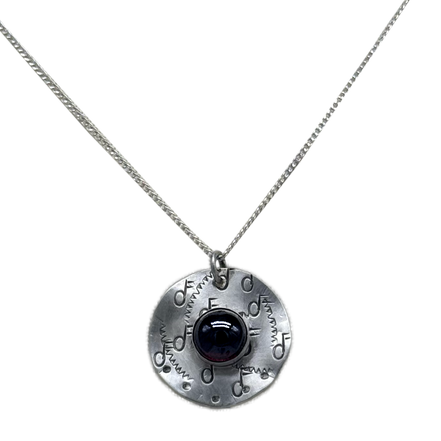 Music Necklace with Dark Red Lab Grown Garnet