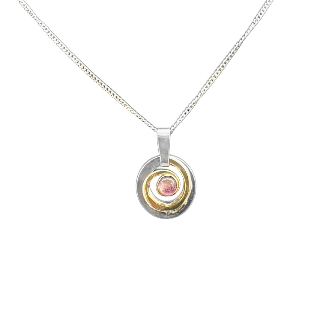 Spiral in Hoop Necklace with Rose Quartz