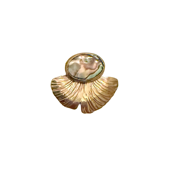 Gingko Necklace with Paua Shell Cabochon