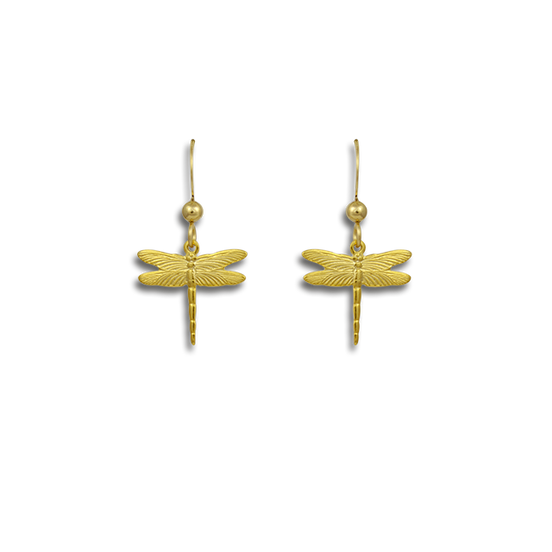 Tiny Dragonfly 14K Gold Charm Earrings - WIRES