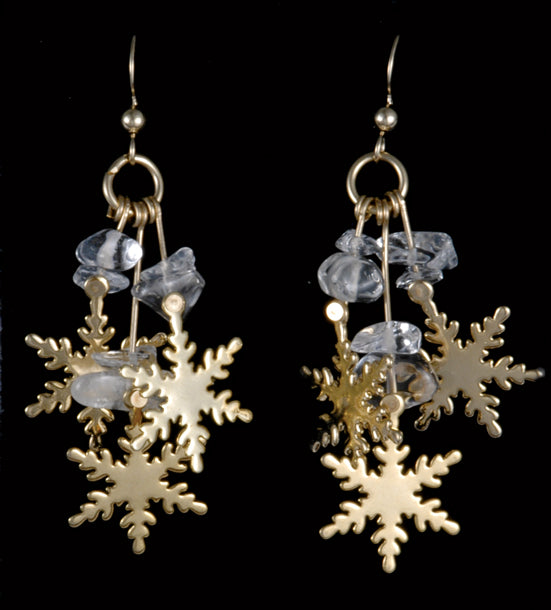 3 Snowflakes with Crystals Earrings