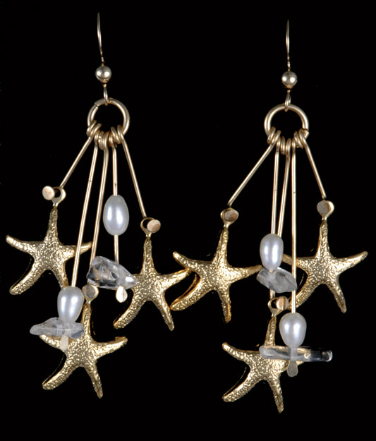Large Starfish Earrings w/ Pearls & Crystal