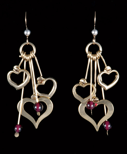 3 Open Hearts w/ Beads Earrings