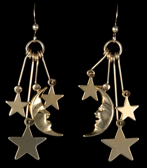 MoonFace W/Stars Dangle Earrings