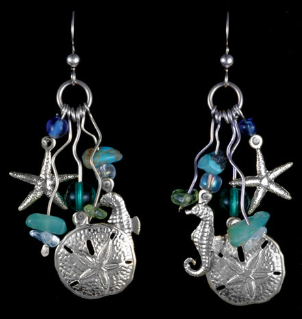 Sand Dollar, Seahorse, Starfish Earrings