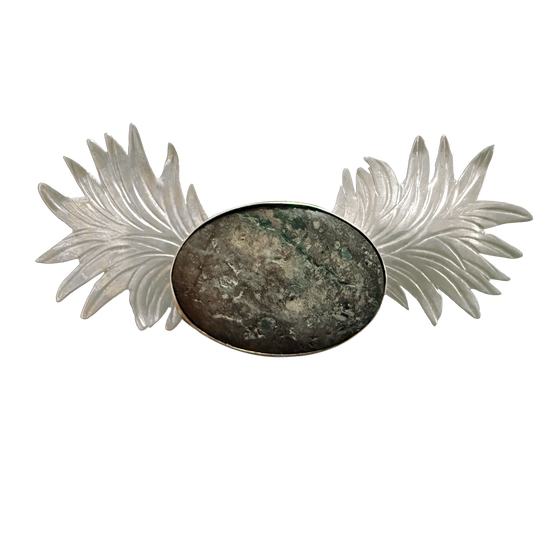 Leafy Neckslide in Sterling w/ Serpentine Stone